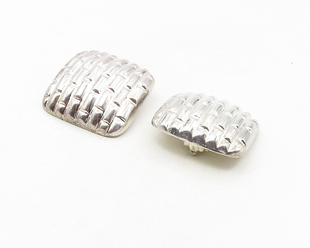 925 Sterling Silver  Vintage Shiny Brick Layer Non Pierce Earrings  EG5151