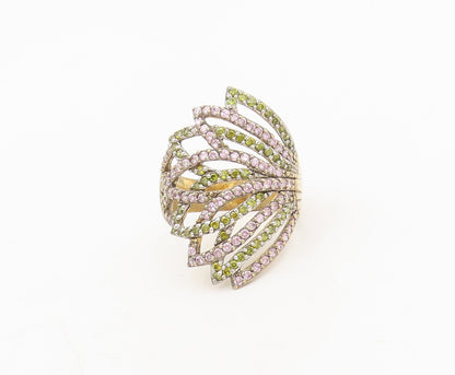 SETA 925 Silver  Vintage Cutout Pink & Yellow CZ Flower Ring Sz 11  RG27074