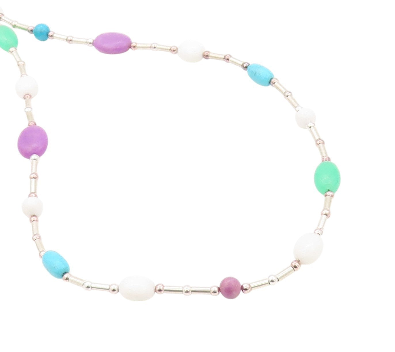 925 Sterling Silver Vintage Necklace Cabochon Turquoise Jade & Gemstone  NE4511