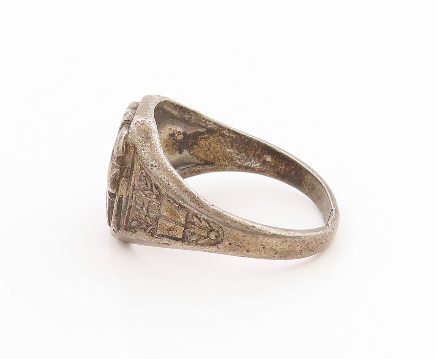 925 Sterling Silver Vintage Ring Antique Enamel 1958 LCCS Shield Sz 8.5 RG35507