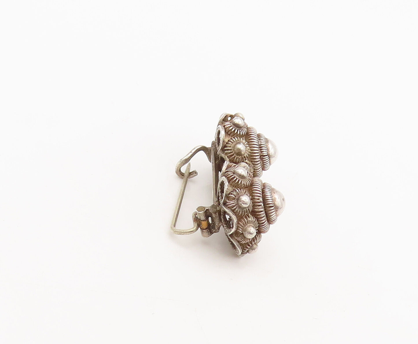 925 Sterling Silver Vintage Brooch Pin Solid Coiled Wire Domed Flowers  BP10548