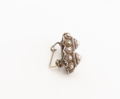 925 Sterling Silver Vintage Brooch Pin Solid Coiled Wire Domed Flowers  BP10548