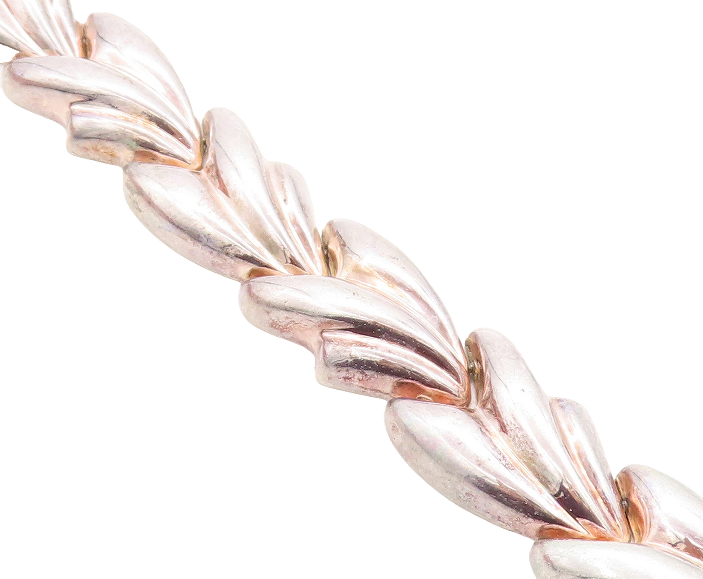 925 Sterling Silver Vintage Shiny Fluted Hinge Link Chain Bracelet BT1848