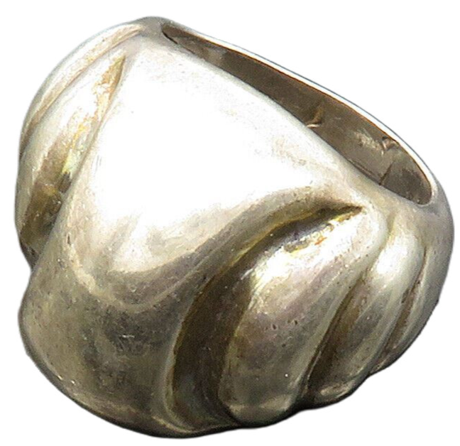 925 Sterling Silver  Vintage Smooth Dark Tone Dome Band Ring Sz 8  RG15378