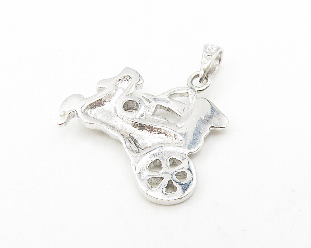 925 Sterling Silver  Petite Topaz Horse & Carriage Shiny Drop Pendant  PT9409