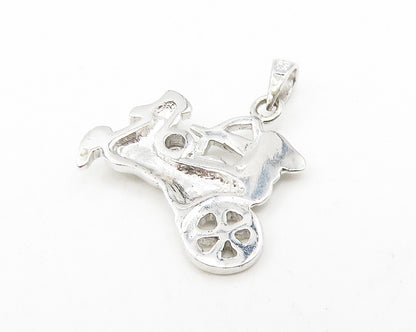 925 Sterling Silver  Petite Topaz Horse & Carriage Shiny Drop Pendant  PT9409