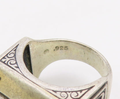 925 Sterling Silver Vintage Ring Blue Topaz Engraved Floral Band Sz 6.5  RG36504