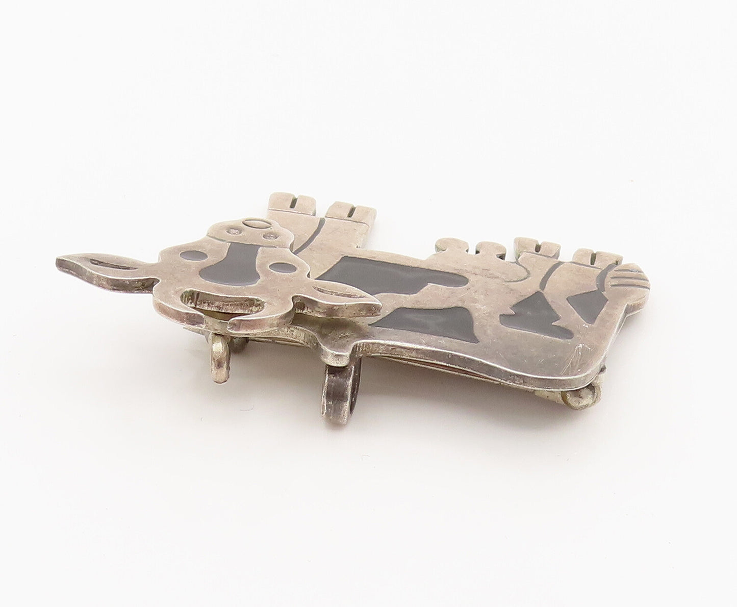 MEXICO 925 Silver  Vintage Enamel Cow With Moving Head Brooch Pin  BP10138
