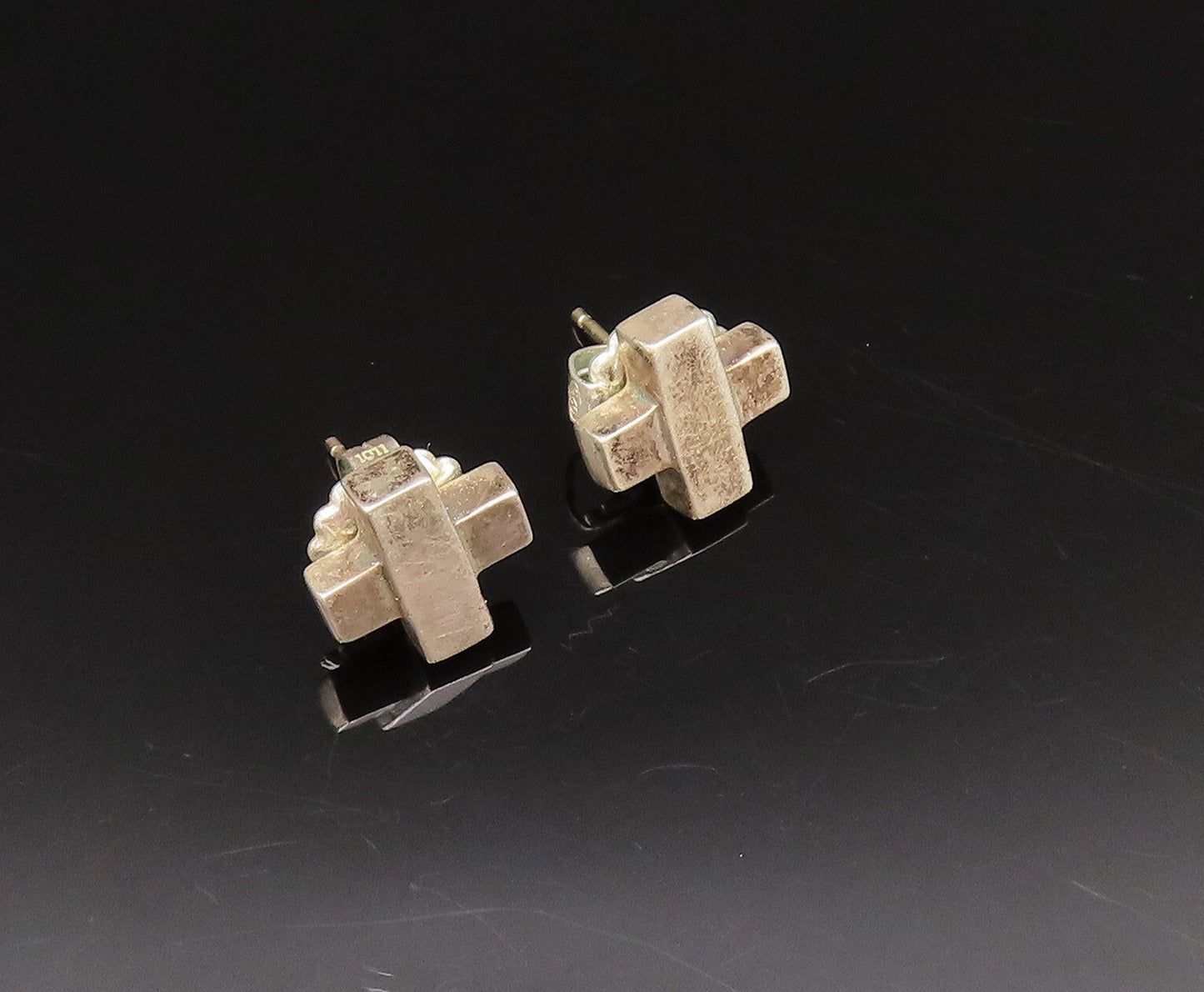 14K GOLD & 925 Silver  Vintage Fashion Minimalist X Stud Earrings  EG11968