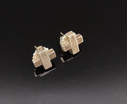 14K GOLD & 925 Silver  Vintage Fashion Minimalist X Stud Earrings  EG11968