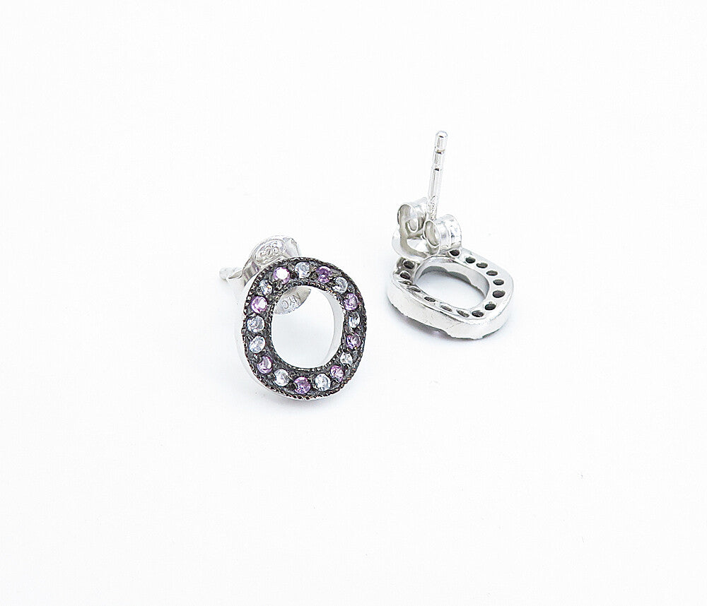 925 Sterling Silver  Pink & White Topaz Open Circle Stud Earrings  EG2127