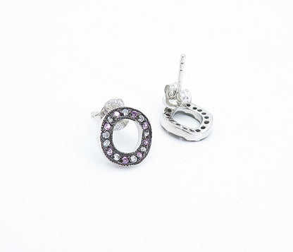 925 Sterling Silver  Pink & White Topaz Open Circle Stud Earrings  EG2127