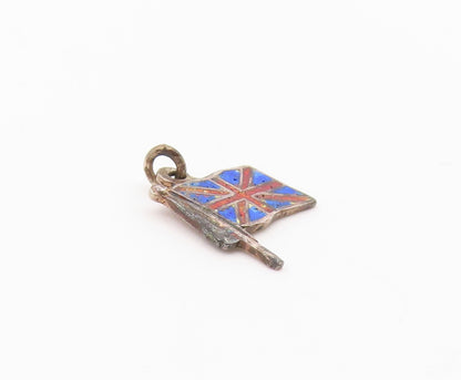 925 Sterling Silver  Vintage Enamel Waving British Flag Pendant  PT17441