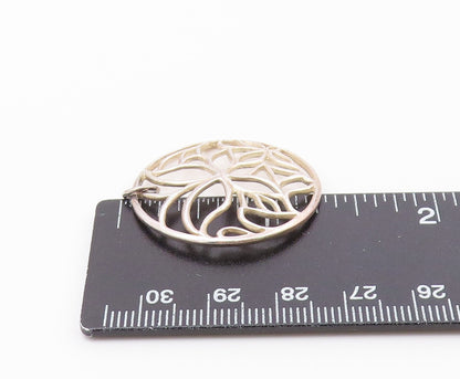 925 Sterling Silver  Vintage Shiny Open Floral Design Round Pendant  PT18531