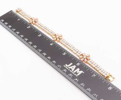 925 Sterling Silver Vintage Bracelet Fire Opal Flower CZ Band  BT10534