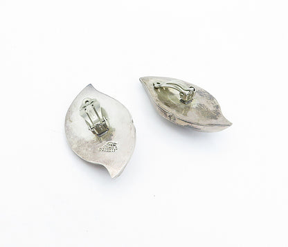 MEXICO 925 Sterling Silver  Vintage Modernist Leaf Non Pierce Earrings EG2237