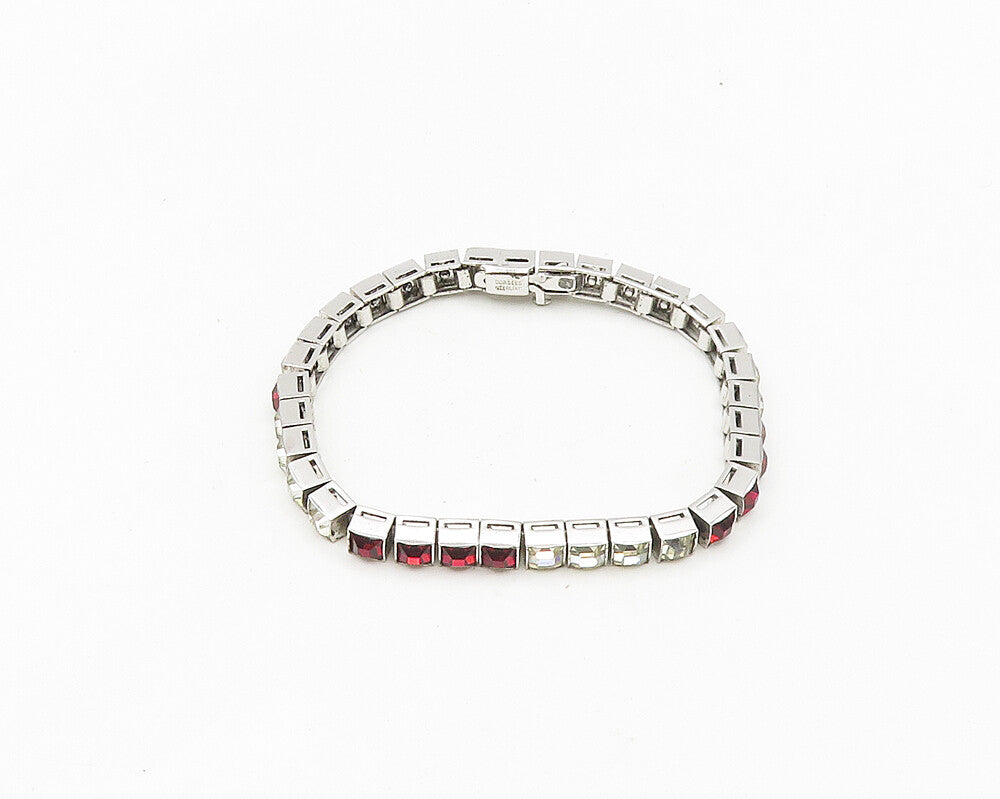DORSON'S 925 Silver  Vintage Cubic Zirconia & Red Topaz Chain Bracelet  BT7462