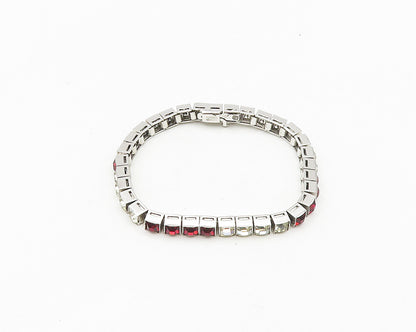 DORSON'S 925 Silver  Vintage Cubic Zirconia & Red Topaz Chain Bracelet  BT7462