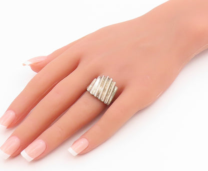 925 Sterling Silver Vintage Ring Modernist Ribbed Stripes Band  Sz 7.5  RG35807