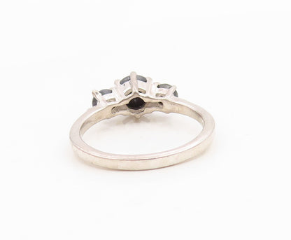 925 Sterling Silver Vintage Ring Elegant Three Stone Onyx Band  Sz 6.5  RG36160