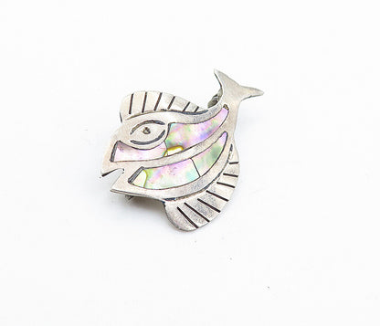 TAXCO MEXICO 925 Silver  Vintage Abalone Shell Fish Motif Brooch Pin  BP2154