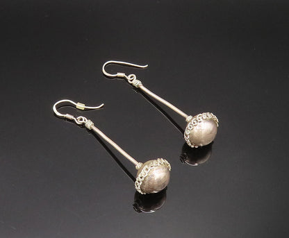 925 Silver  Vintage Twisted Rope Wrapped Pole & Bead Ball Earrings  EG11787