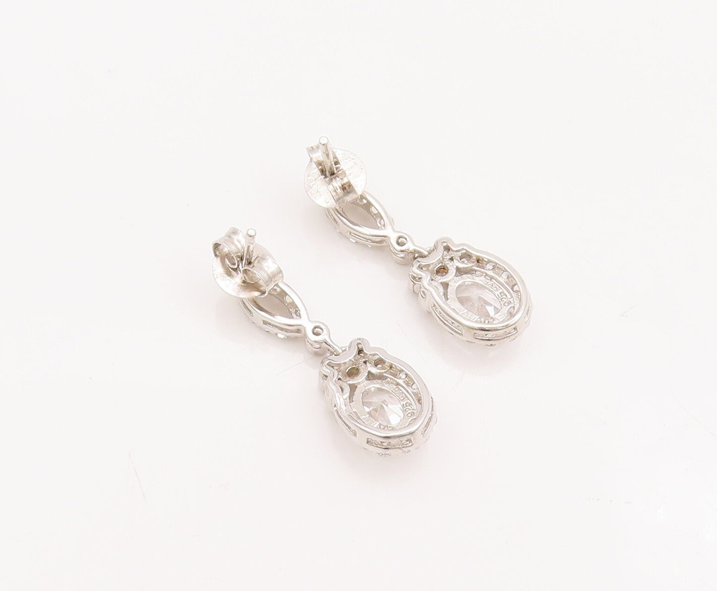925 Sterling Silver Vintage Earrings Carved Eye Shape & Dangling Oval CZ EG13006
