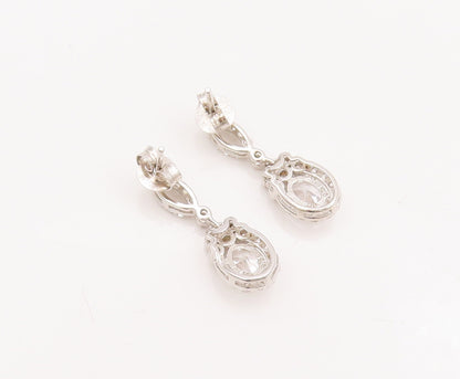 925 Sterling Silver Vintage Earrings Carved Eye Shape & Dangling Oval CZ EG13006