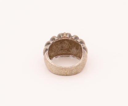 14K GOLD & 925 Sterling Silver Vintage Big Solid Dome Ring Sz 6.5 RG26585