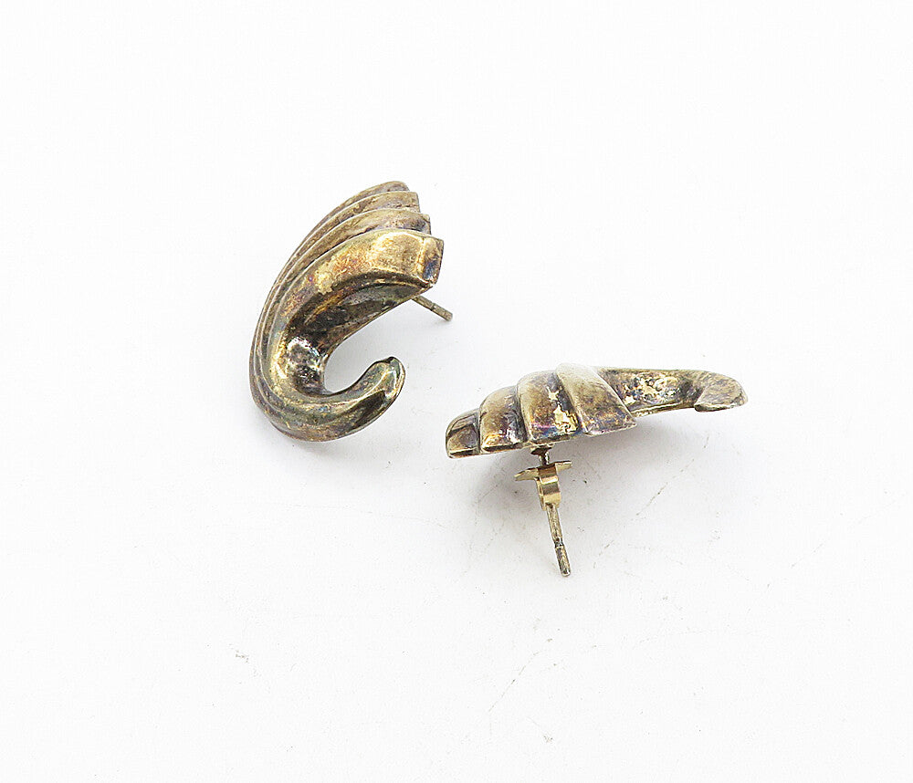 925 Sterling Silver  Vintage Hollow Fluted Swirl Wing Drop Earrings  EG4317