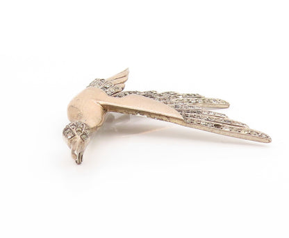 925 Sterling Silver Vintage Brooch Round CZ Flying Crane Bird Design  BP11879