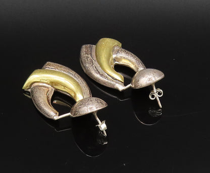 MEXICO 925 Silver  Vintage Two Tone Modernist Bypass Dangle Earrings  EG12201