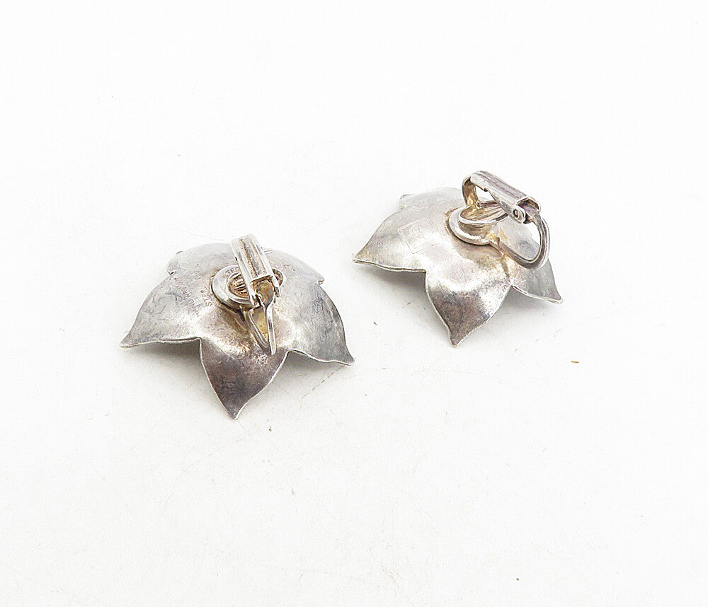 925 Sterling Silver  Vintage Handmade Flower Motif Non Pierce Earrings  EG4499