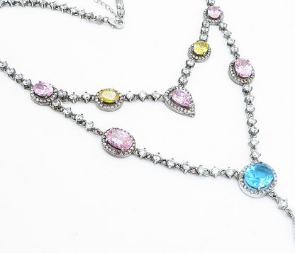 925 Sterling Silver  Vintage Topaz & Cubic Zirconia Chain Necklace  NE1126