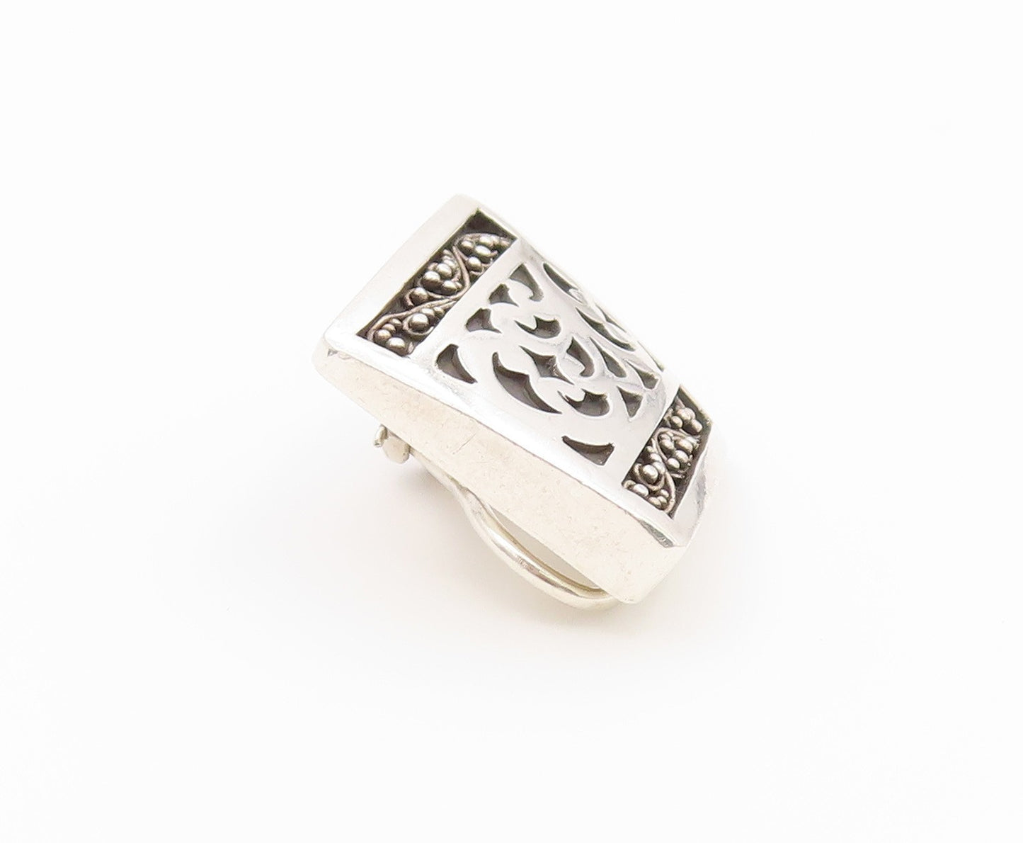 925 Sterling Silver Vintage Earrings LOIS HILL Scrollwork Square Clip On EG14479