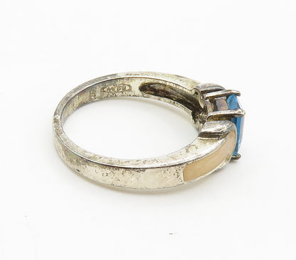 AVON 925 Sterling Silver  Vintage Blue Topaz & Enamel Band Ring Sz 8  RG15542