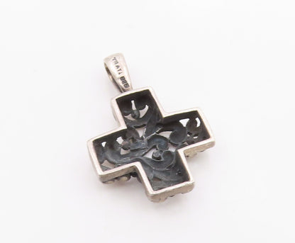 925 Sterling Silver  Vintage Shiny Heart Swirl Pattern Cross Pendant  PT19290