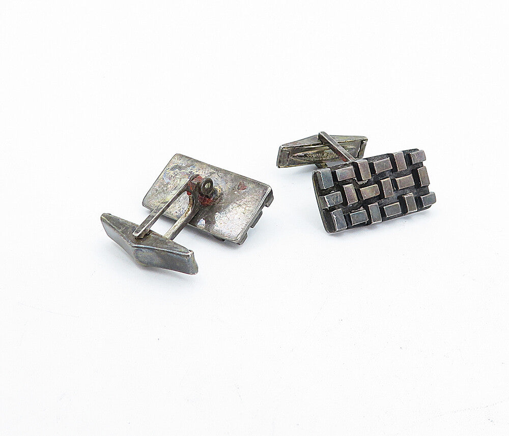 925 Sterling Silver  Vintage Oxidized Raised Pattern Square Cuff Links  TR1061