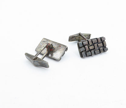 925 Sterling Silver  Vintage Oxidized Raised Pattern Square Cuff Links  TR1061
