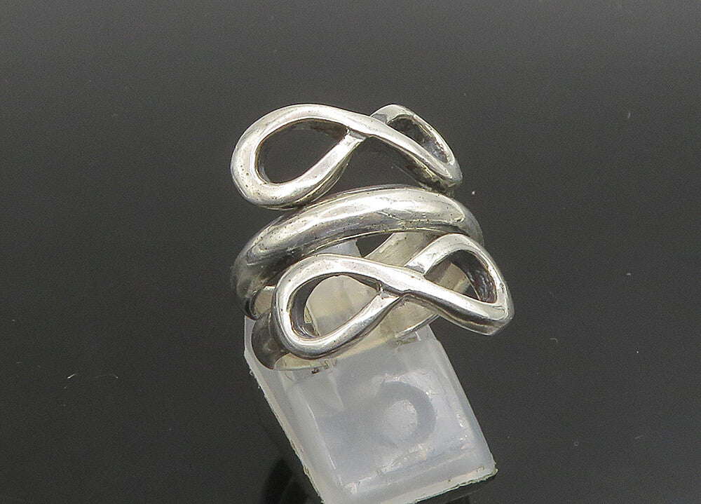 925 Sterling Silver   Vintage Shiny Infinity Bypass Band Ring Sz 8.5  RG23404