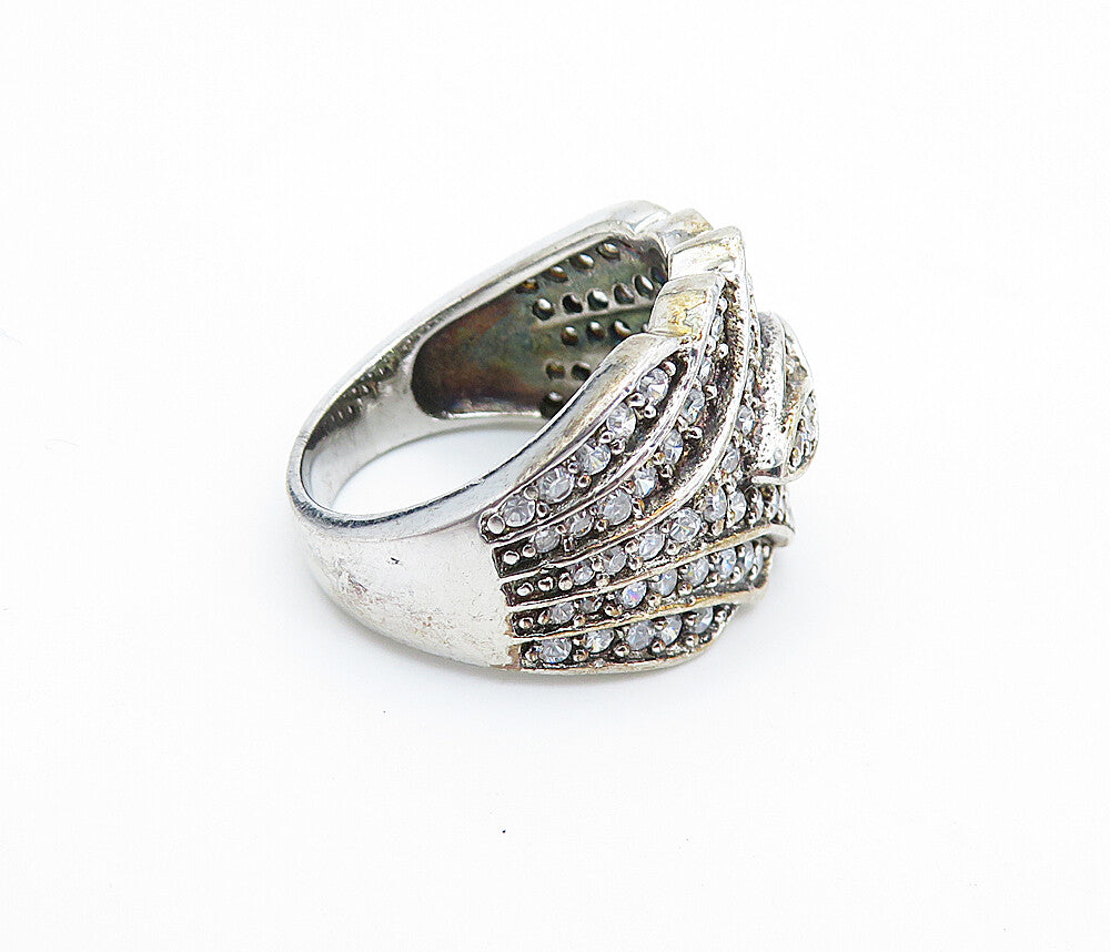 925 Sterling Silver  Vintage Sparkling Topaz Tapered Band Ring Sz 7  RG7191