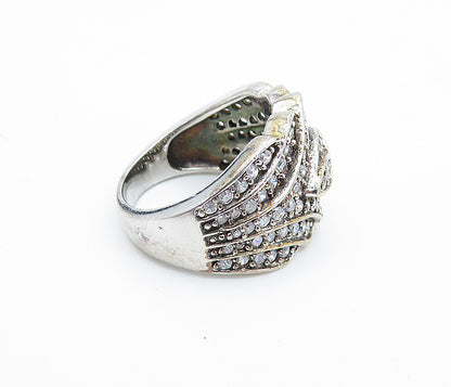 925 Sterling Silver  Vintage Sparkling Topaz Tapered Band Ring Sz 7  RG7191