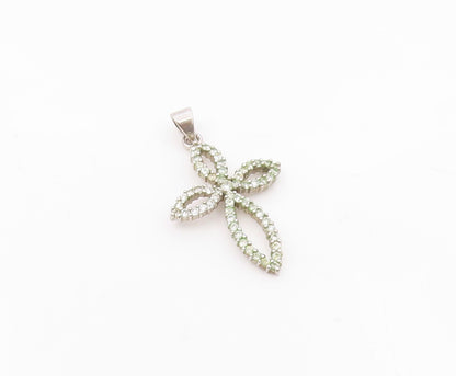 925 Sterling Silver  Vintage Topaz Open Religious Cross Pendant  PT20318