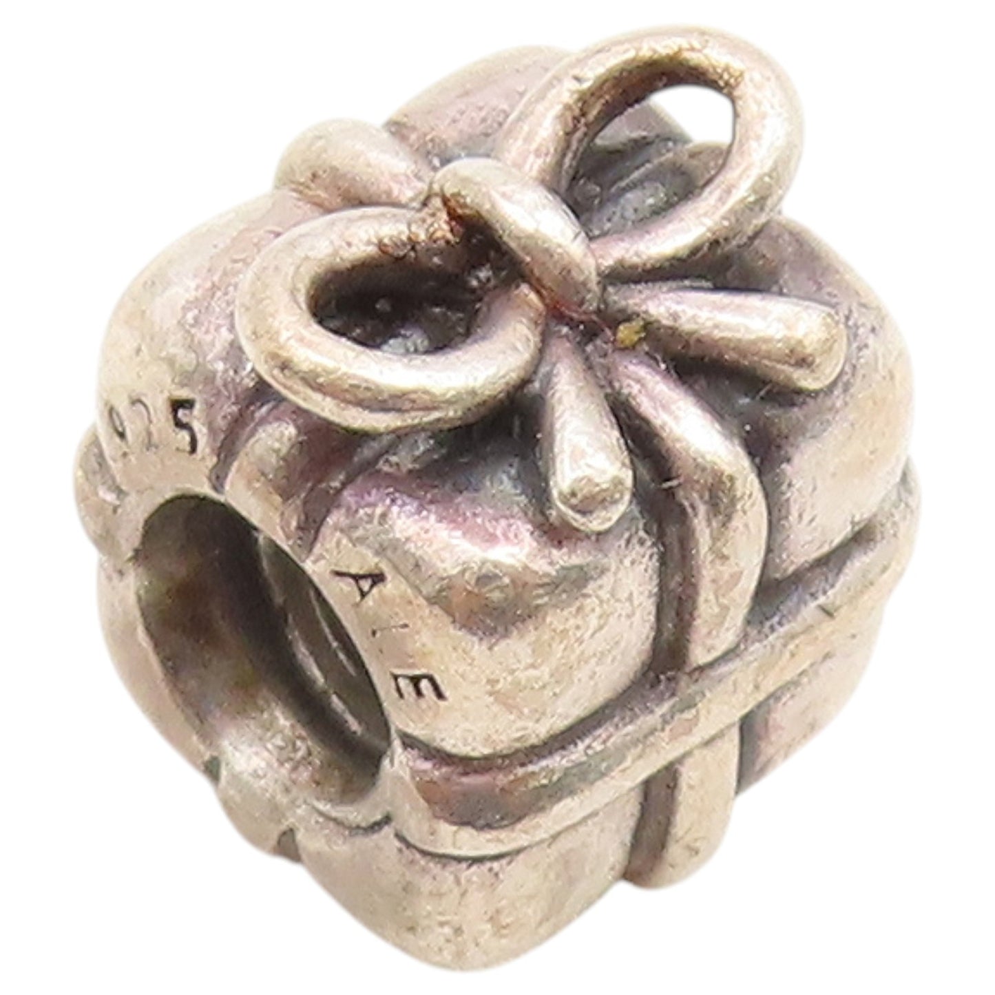 925 Sterling Silver Vintage Pendant PANDORA Wrapped Present Charm Bead  PT26619