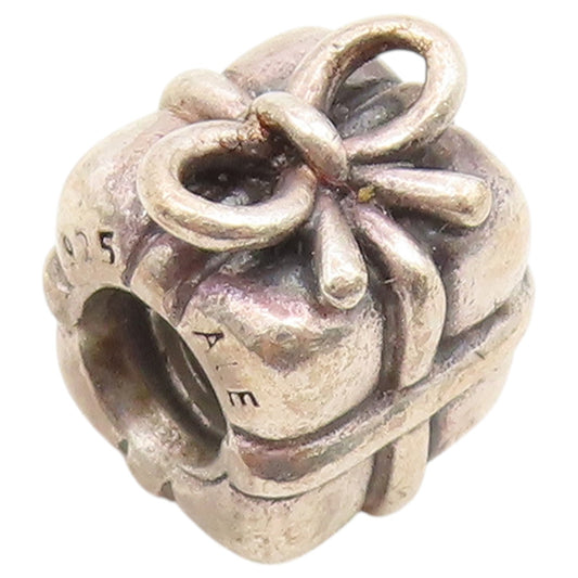 925 Sterling Silver Vintage Pendant PANDORA Wrapped Present Charm Bead  PT26619