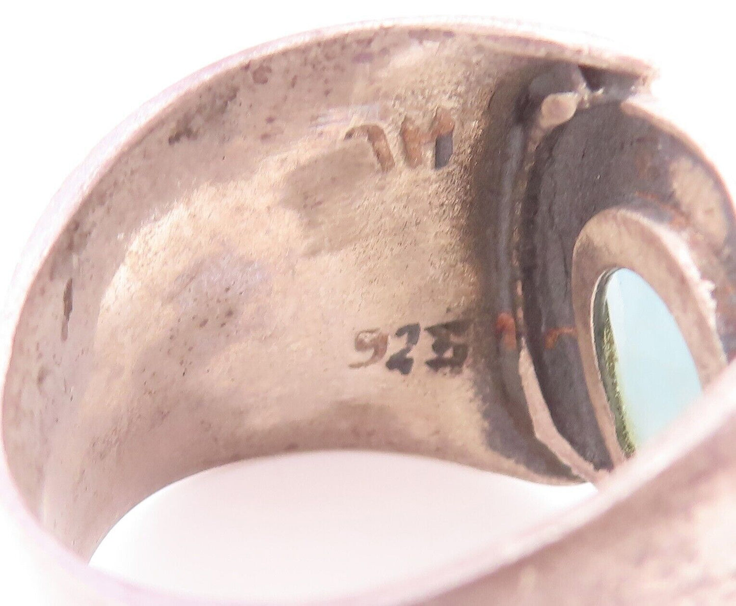 925 Sterling Silver Vintage Ring Designer Carved Round Gemstone  Sz 8  RG28293