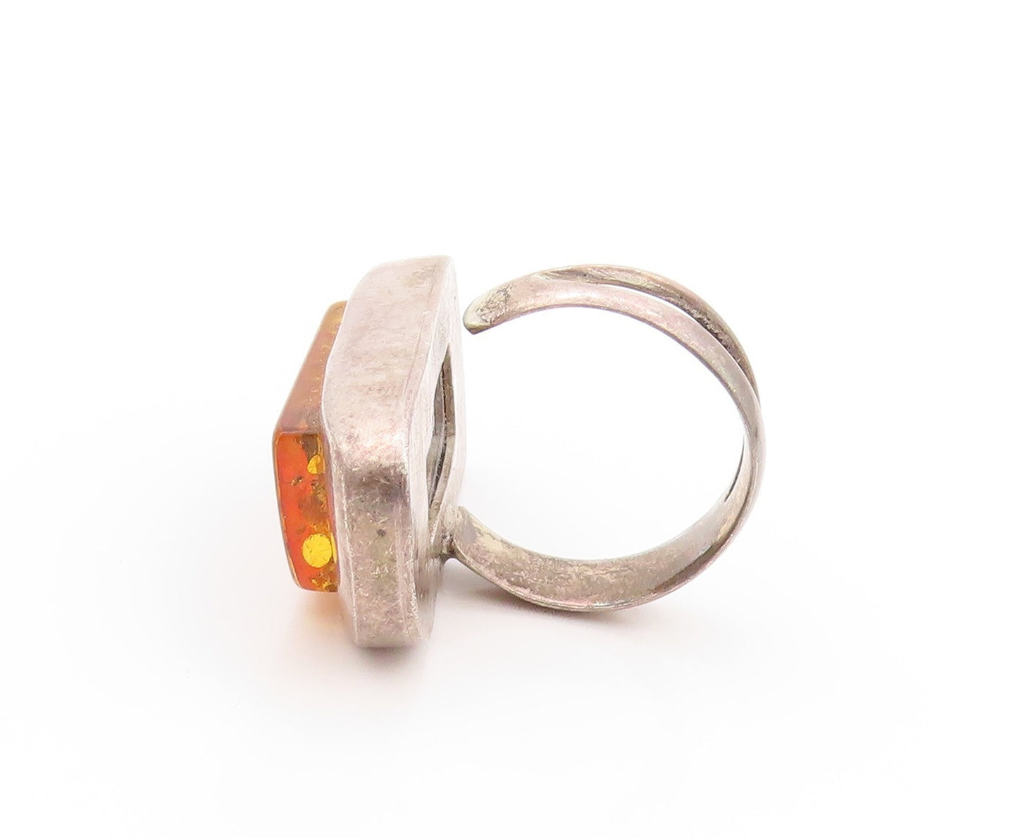 925 Sterling Silver Vintage Ring POLAND Designer Honey Amber  Sz 10  RG32780