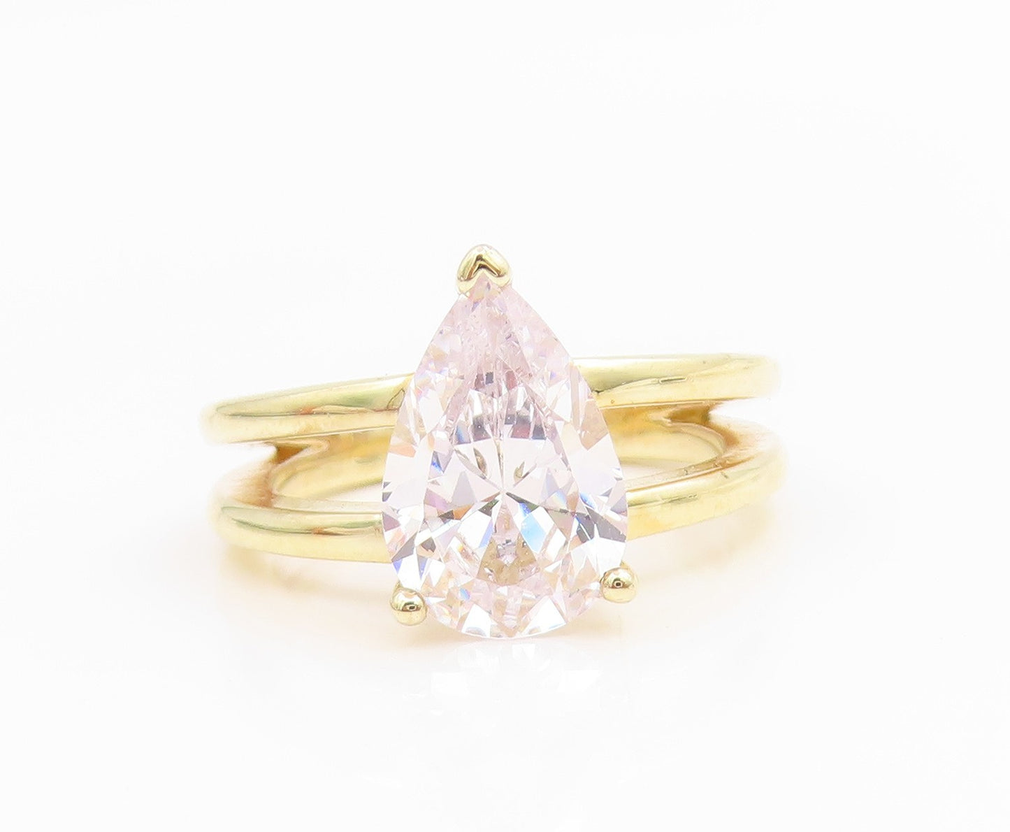 925 Sterling Silver Vintage Ring Gold Plated Elegant CZ Split Band Sz 7 RG35820