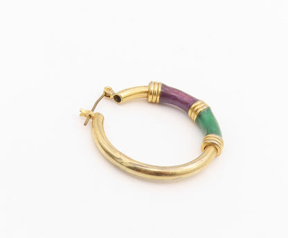 925 Sterling Silver Vintage Earrings Gold Plated Chunky Enamel Hoops  EG13923
