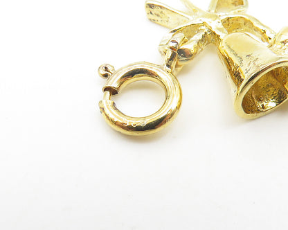 925 Sterling Silver  Vintage Shiny Gold Plated Ribbon Bells Pendant  PT8599